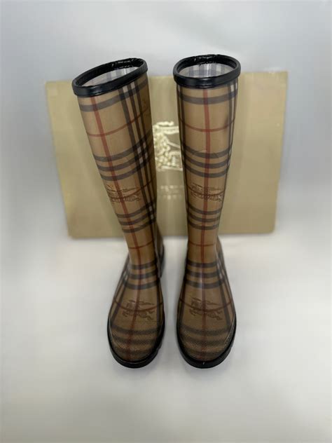 fake burberry patterned rain boots